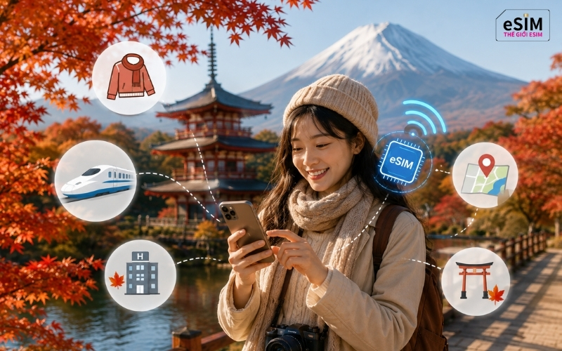 Đặt dịch vụ sớm cùng eSIM giúp chuyến săn lá đỏ Nhật Bản trọn vẹn.